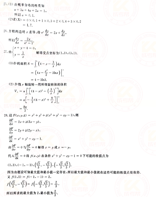 2021年成人高考專升本高數(shù)(二)真題及答案！-8